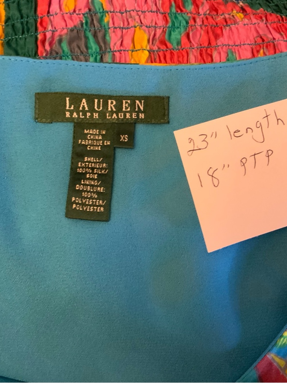 Ralph Lauren Multicolor V-Neck Smocked Peplum Blouse - Picture 3 of 5